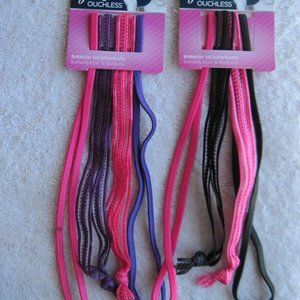 4 Goody Mixed Thin Skinny Mesh Lace Ribbon Elastic Headwraps Head Band Hot Pink